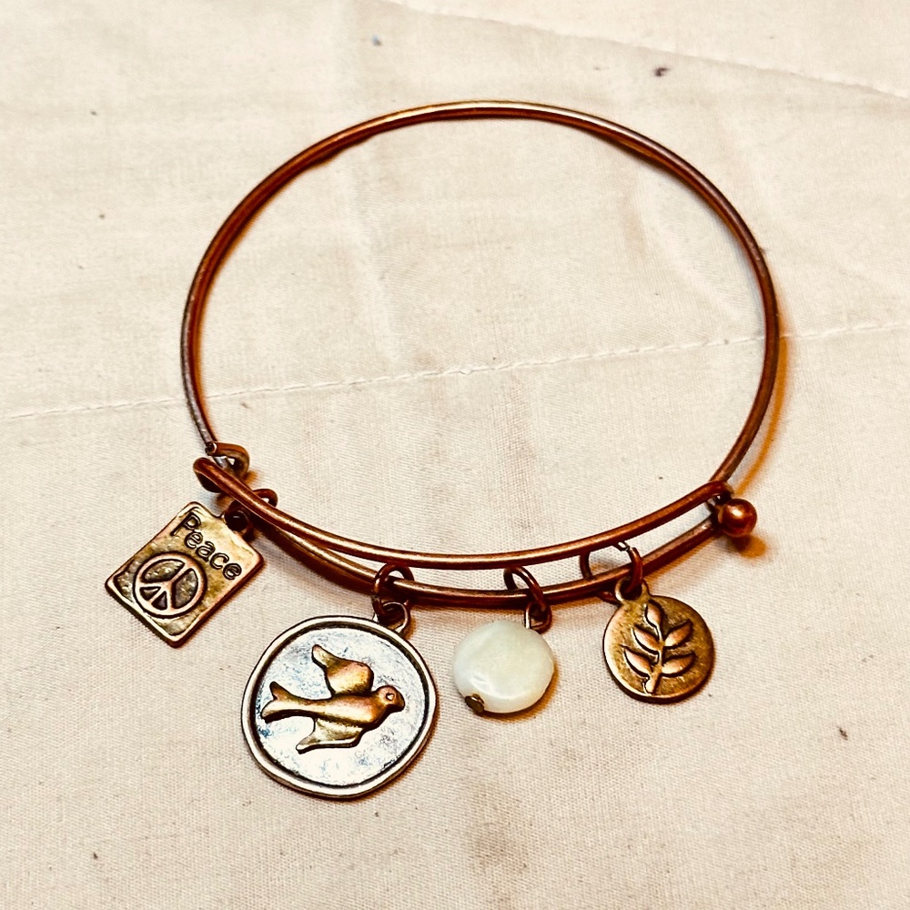 Peace Copper Charm Bangle Wire Bracelet Vintage